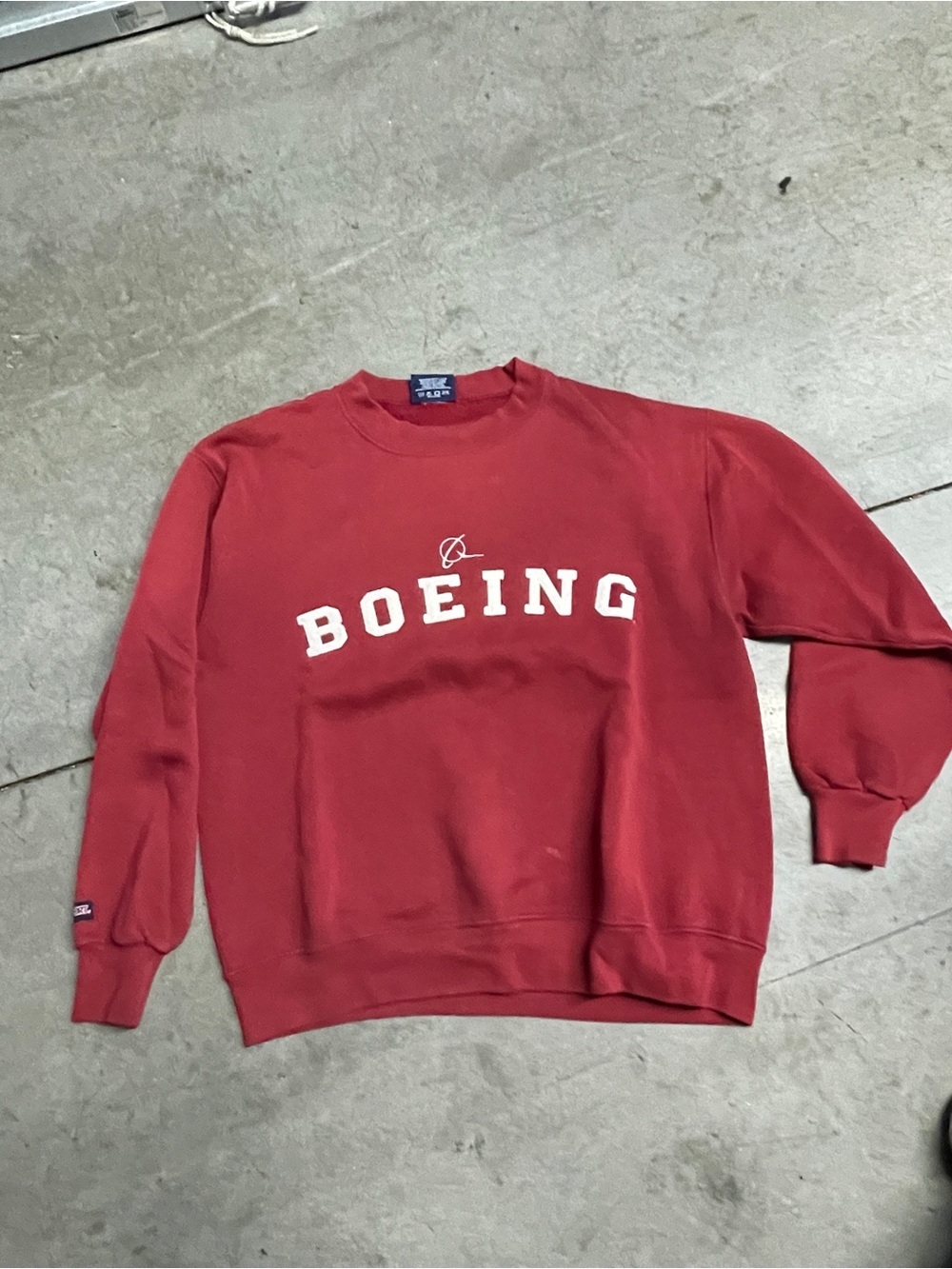 90s Boring Jansport Red Crewneck Sweatshirt with White Boeing Spellout  Logo M